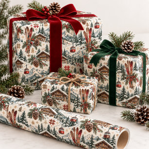 Vintage-Skihütte & Alpines Chalet Weihnachten Geschenkpapier