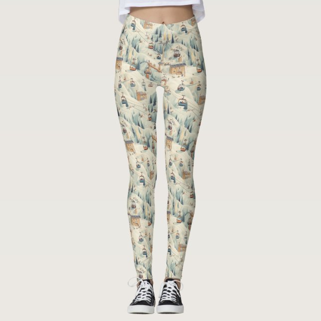 Vintage Skihütten in weichen Pastelln Leggings (Vorderseite)