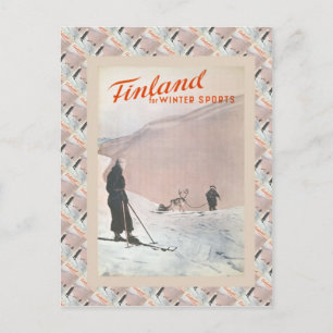 Vintage-Skiplakat, Finnland für Wintersport Postkarte