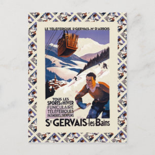 Vintage-Skiplakat, Frankreich, St Gervais les Bain Postkarte