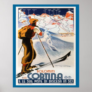 Vintage-Skiplakat, Italien, Dolomiten Cortina Poster