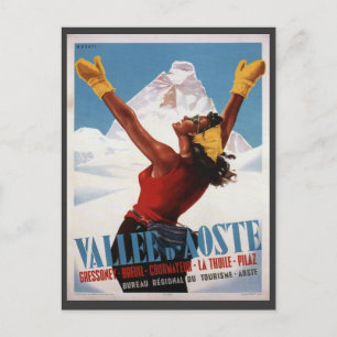 Vintage-Skiplakat, Italien, Val d'Aosta Postkarte