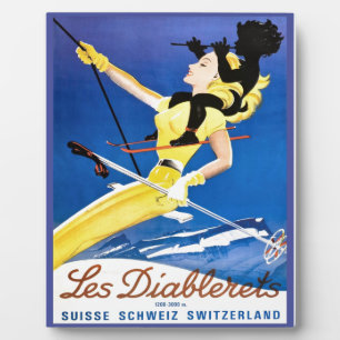 Vintage-Skiplakat, Les Diablerets, Schweiz Fotoplatte
