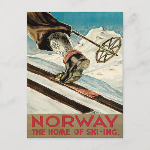 Vintage-Skiplakat, Norwegen Postkarte