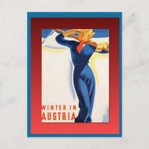 Vintage-Skiplakat, Skifahren Österreich Postkarte