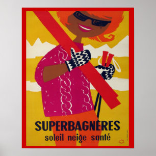 Vintage-Skiplakat, Superbagneres Poster