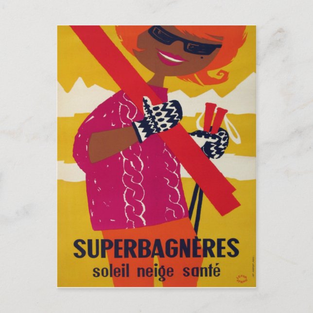 Vintage-Skiplakat, Superbagneres Postkarte (Vorderseite)