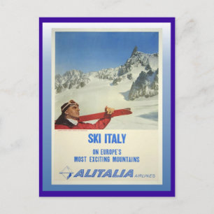 Vintage-Skiposter, Ski Italien, Alitalia Postkarte