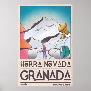 Vintage-Skiresort-Druck - Verschneiter Berg und Poster
