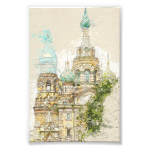 Vintage-Skizze der Kirchenmauer von St. Petersburg Fotodruck