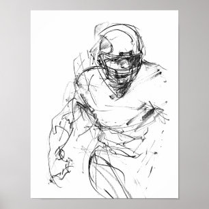 Vintage-Skizze eines American-Football-Spielers in Poster