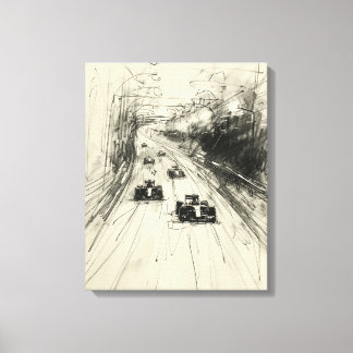Vintage-Skizze eines Formel-1-Rennens auf der Stre Leinwanddruck