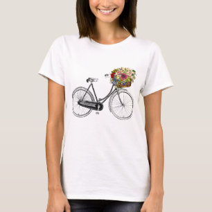 Vintage Skizze Zeichnend Bike Fahrrad Blume Körbch T-Shirt