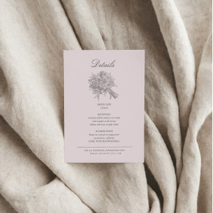 Vintage-Skizzen Blumen Hochzeitsdetails Begleitkarte