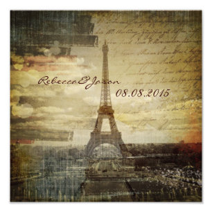 Vintage Skripte Paris Eiffel Tower Wedding Fotodruck