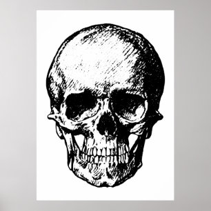 Vintage Skull-Illustration in Schwarzweiß Poster