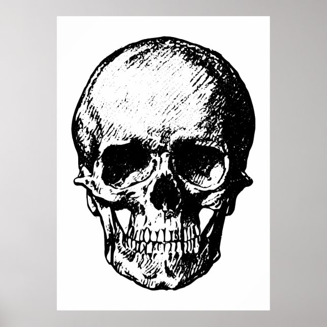 Vintage Skull-Illustration in Schwarzweiß Poster (Vorne)