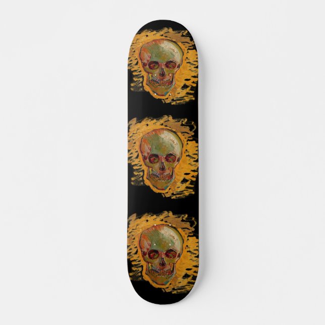 Vintage Skull-Malerei von Van Gogh Skateboard (Vorne)