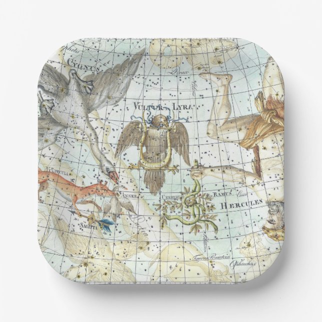 Vintage Sky Map Constellation of Hercules Pappteller (Vorderseite)