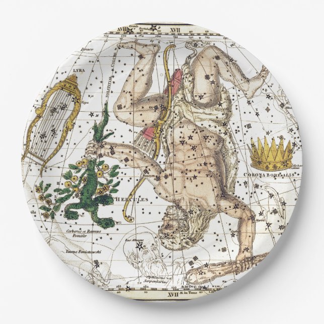 Vintage Sky Map Constellation of Hercules Pappteller (Vorderseite)