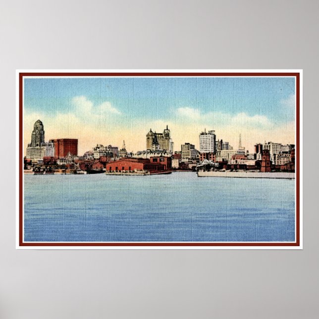 Vintage Skyline ab Hafen, Buffalo NY Poster (Vorne)