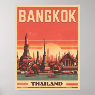 Vintage Skyline von Bangkok Thailand Reisegeschenk Poster