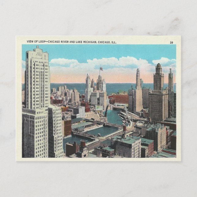 Vintage Skyline von Chicago Loop Postkarte (Vorderseite)