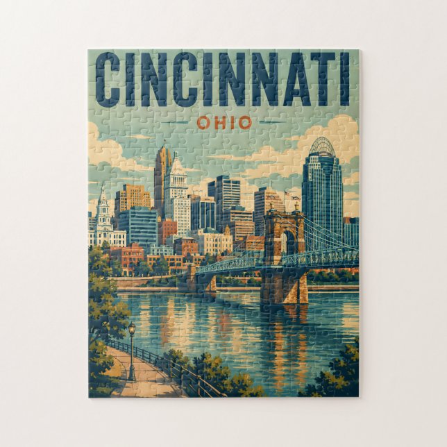 Vintage Skyline von Cincinnati Ohio Puzzle (Vertikal)