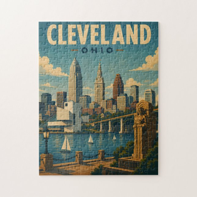 Vintage Skyline von Cleveland Ohio Puzzle (Vertikal)