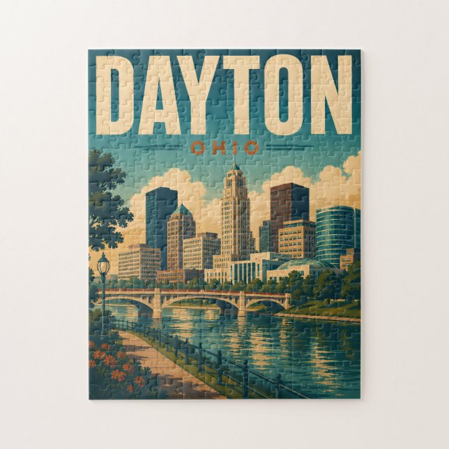 Vintage Skyline von Dayton Ohio Puzzle (Vertikal)