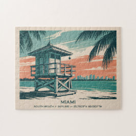 Vintage Skyline von South Beach Miami Florida Reis Puzzle