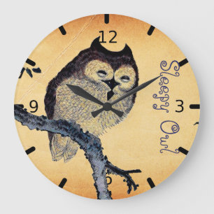 Vintage Sleepy Owl Große Wanduhr