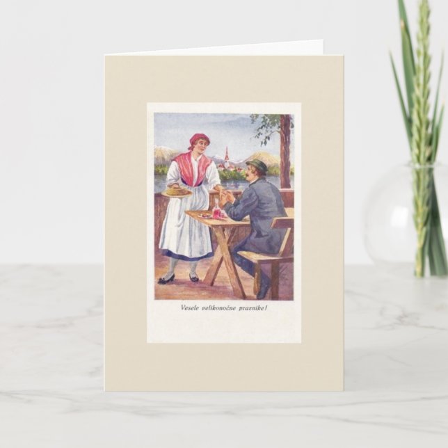 Vintage slowenische Ostergrußkarte Feiertagskarte (Vorderseite)
