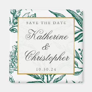 Vintage Smaragdgrün Gold Botanisch Save the Date Magnet