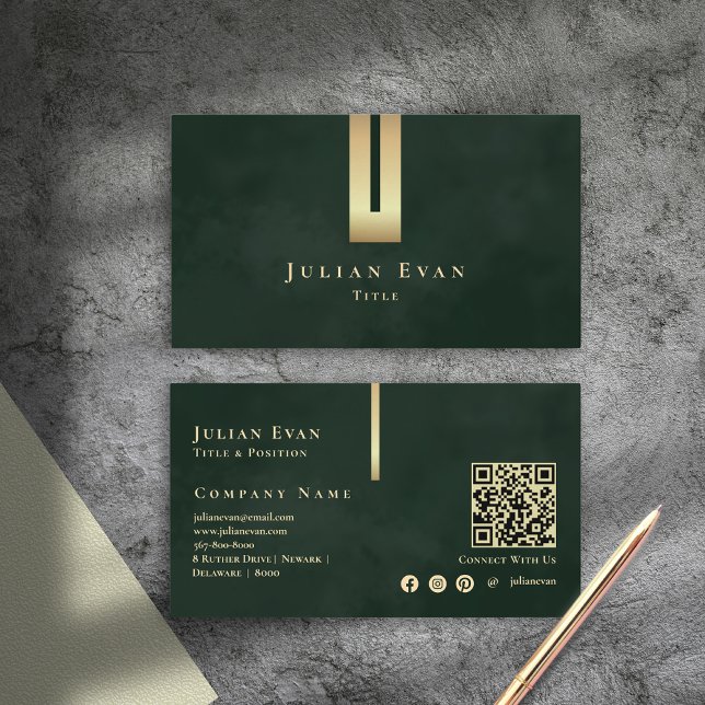 Vintage Smaragdgrün & goldgelb Details Visitenkarte (Glamorous Shiny Vintage Emerald Green & Gold Business Card)