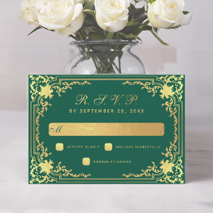 Vintage Smaragdgrüne Imitate Hochzeit RSVP Karte