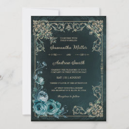 Vintage Smaragdgrüne und goldene Hochzeit Einladung