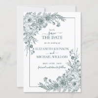 Vintage Smarald Floral LineArt Foto Save the Date