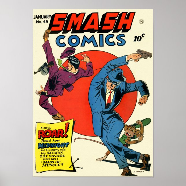 Vintage Smash Comic Superhelden Crime Kämpfer Poster (Vorne)