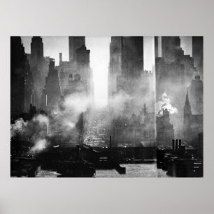 Vintage Smokey Gritty NYC Black and White Skyline Poster