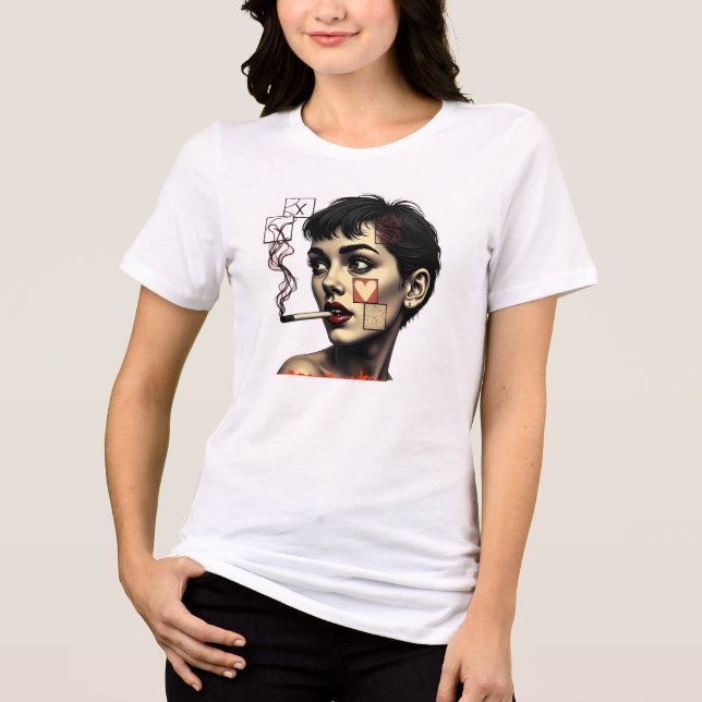 Vintage Smoking Girl Art Print Tri-Blend Shirt (Vorderseite)