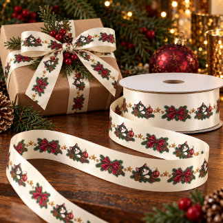 Vintage-Smoking-Katze-Weihnachten-Grosgrain-Band Satinband