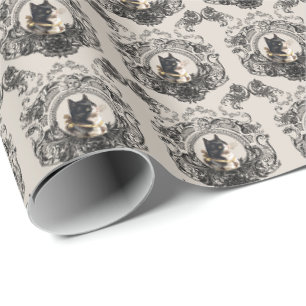 VINTAGE SMOKING KITTEN KATZE MIT SCHWARZER FILIGRA GESCHENKPAPIER