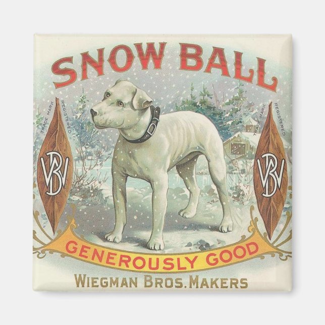 Vintage Snow Ball Hund Magnet (Vorne)