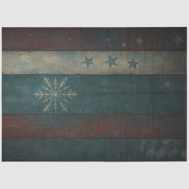 Vintage Snowflake & Star Striped Background | Dark Seidenpapier (Vorderseite)