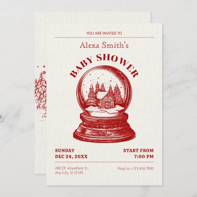 Vintage Snowglobe Weihnachtsgebäck Einladung (Vorne/Hinten)