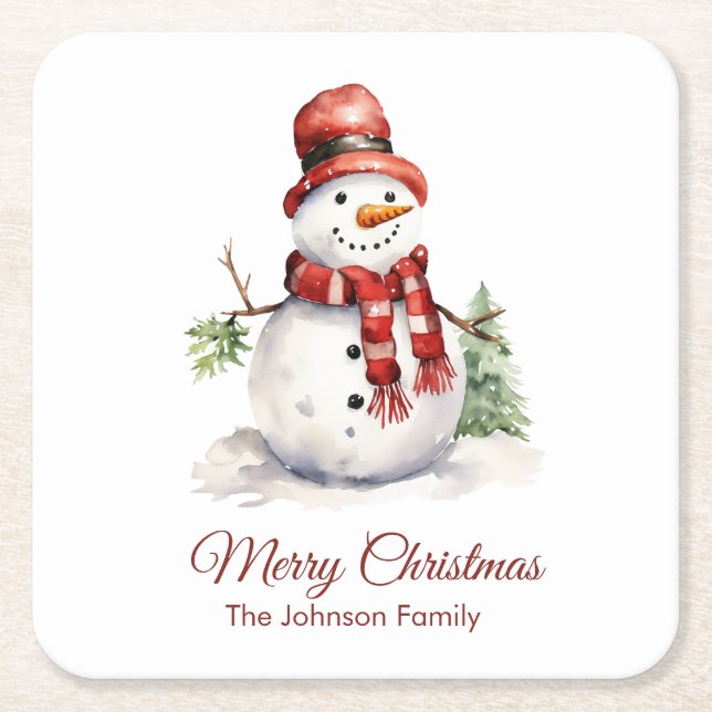 Vintage Snowman Coaster Rechteckiger Pappuntersetzer (Vorderseite)