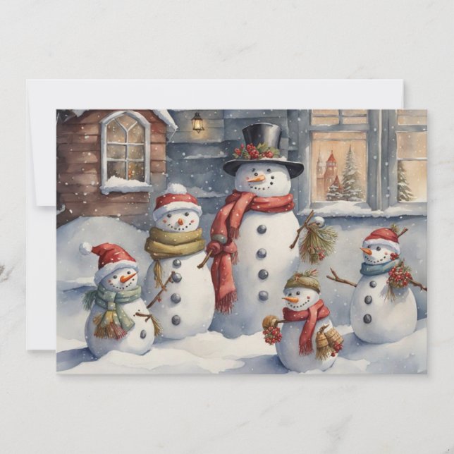Vintage Snowman-Familie frohe Weihnachten (Vorderseite)