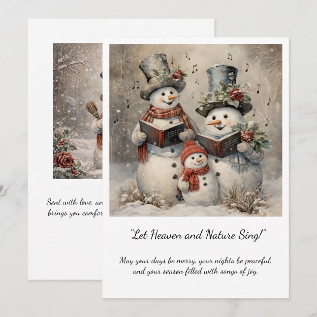 Vintage Snowman Family Carolers Christmas Einladung (Vorne/Hinten)
