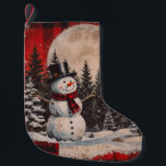 Vintage Snowman Snowy Nights Kleiner Weihnachtsstrumpf<br><div class="desc">Vintage Snowman Snowy Nights Art. Dieser Schneemann sieht im Mondschein an einem kalten Weihnachtsabend glücklich aus. Ich frage mich, ob er zum Leben erwacht?</div>